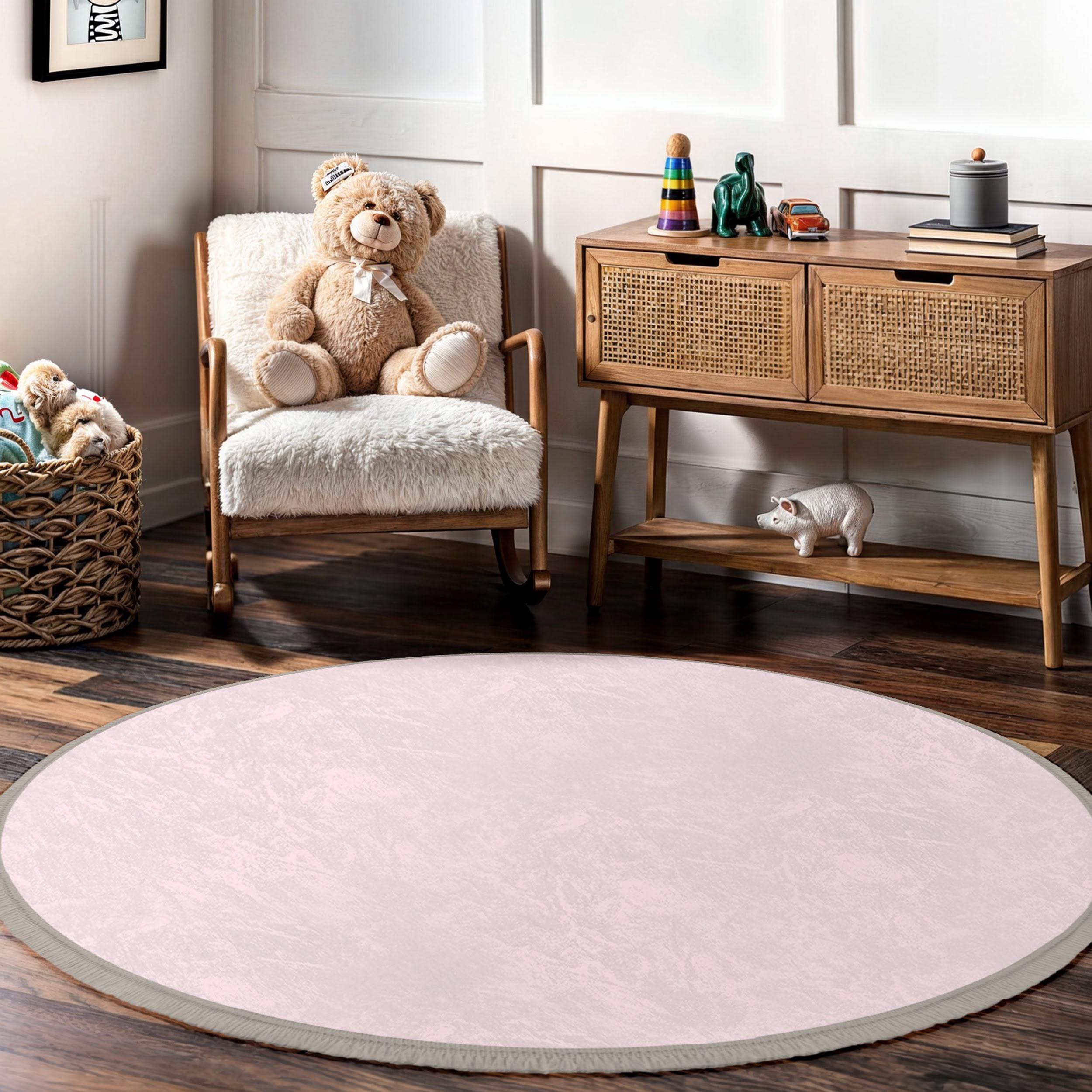 Pink Pastel Circle Kids Room Round Rug-subtle Marble Texture