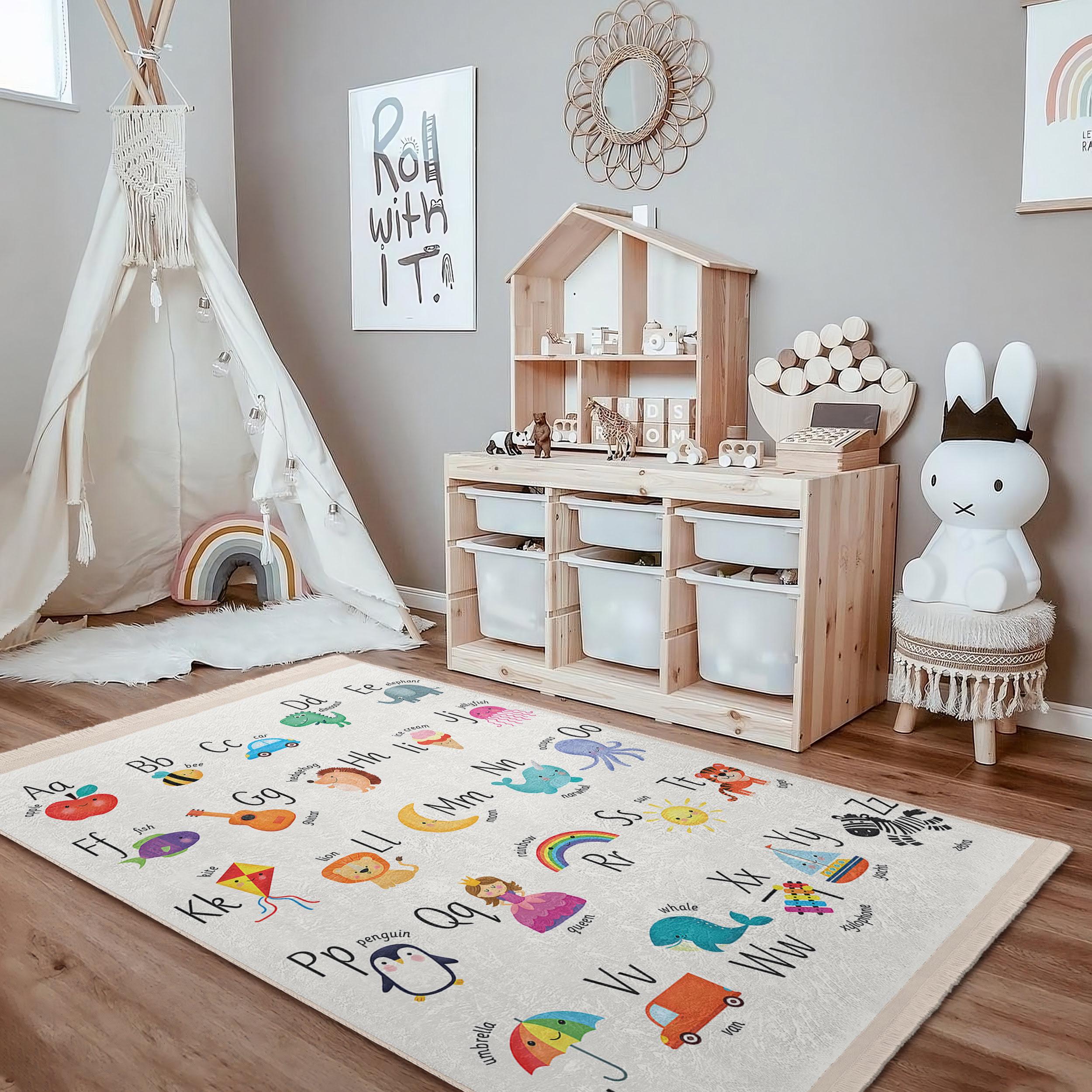 Baby Rooom Rugs Alphabet Fun Kids Room Rug-animal Themed Nursery Carpet-abc Baby Room ...