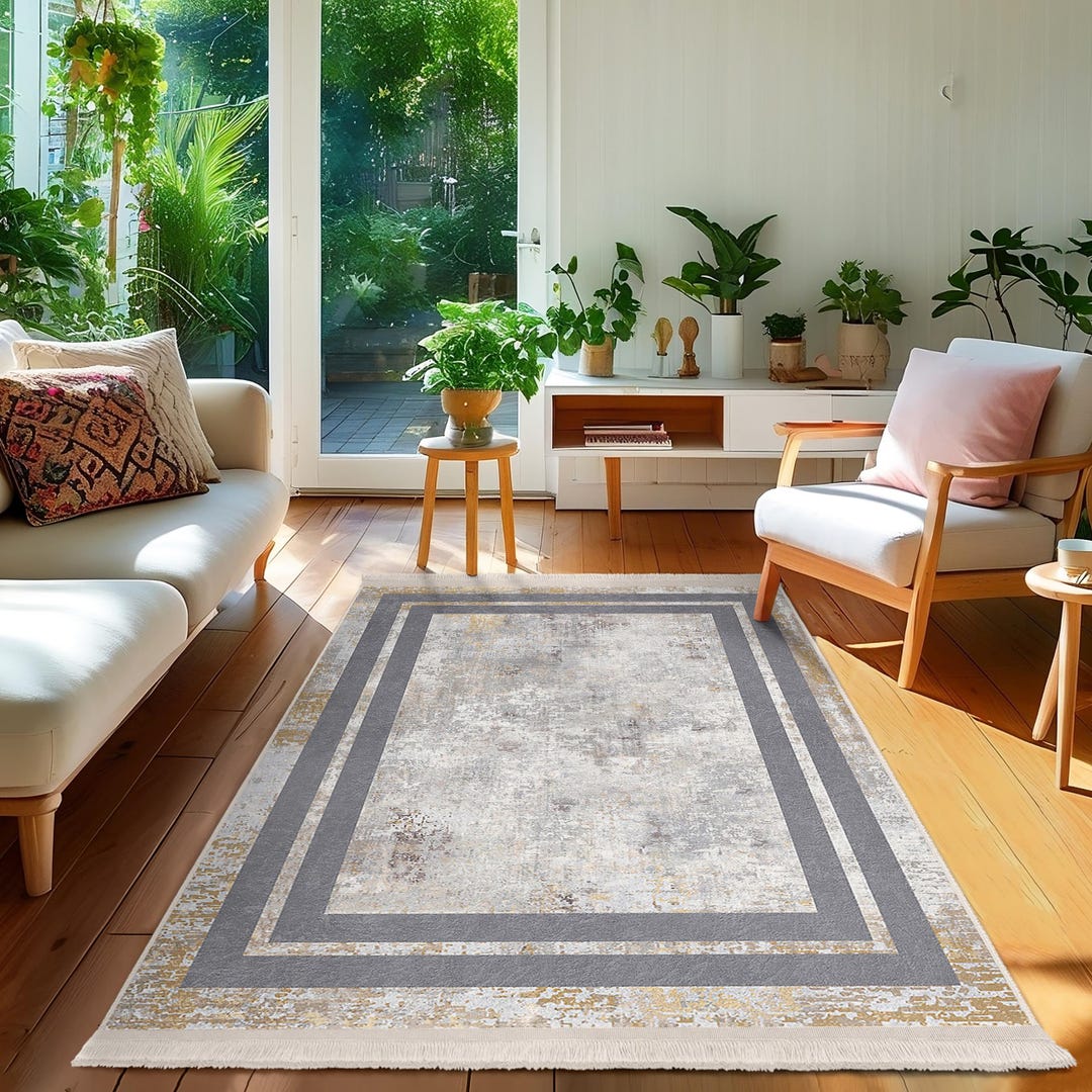 Simple Gray Distressed Rug Gray Distressed Modern Area Rug-stunning Frame Design Mat-artistic ...