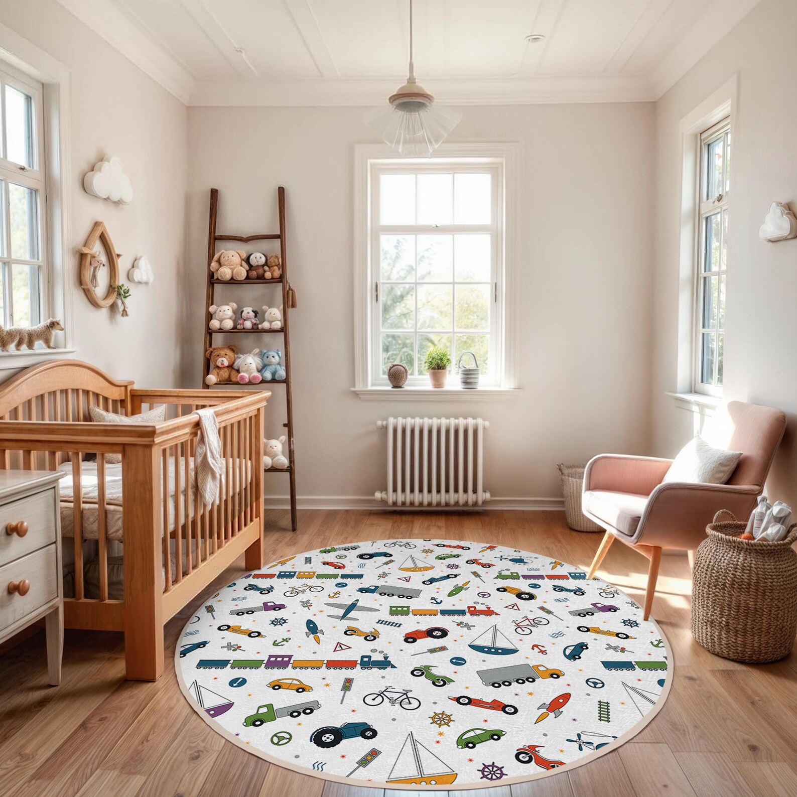 Transportation Rug Transportation Theme Kids Room Round Rug-colorful Vehicles Circle ...