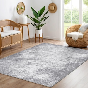 Tapis moderne gris vieilli - Tapis d'appoint à texture abstraite vieillie - Tapis gris pour salon - Tapis d'inspiration vintage - Tapis décoratif élégant