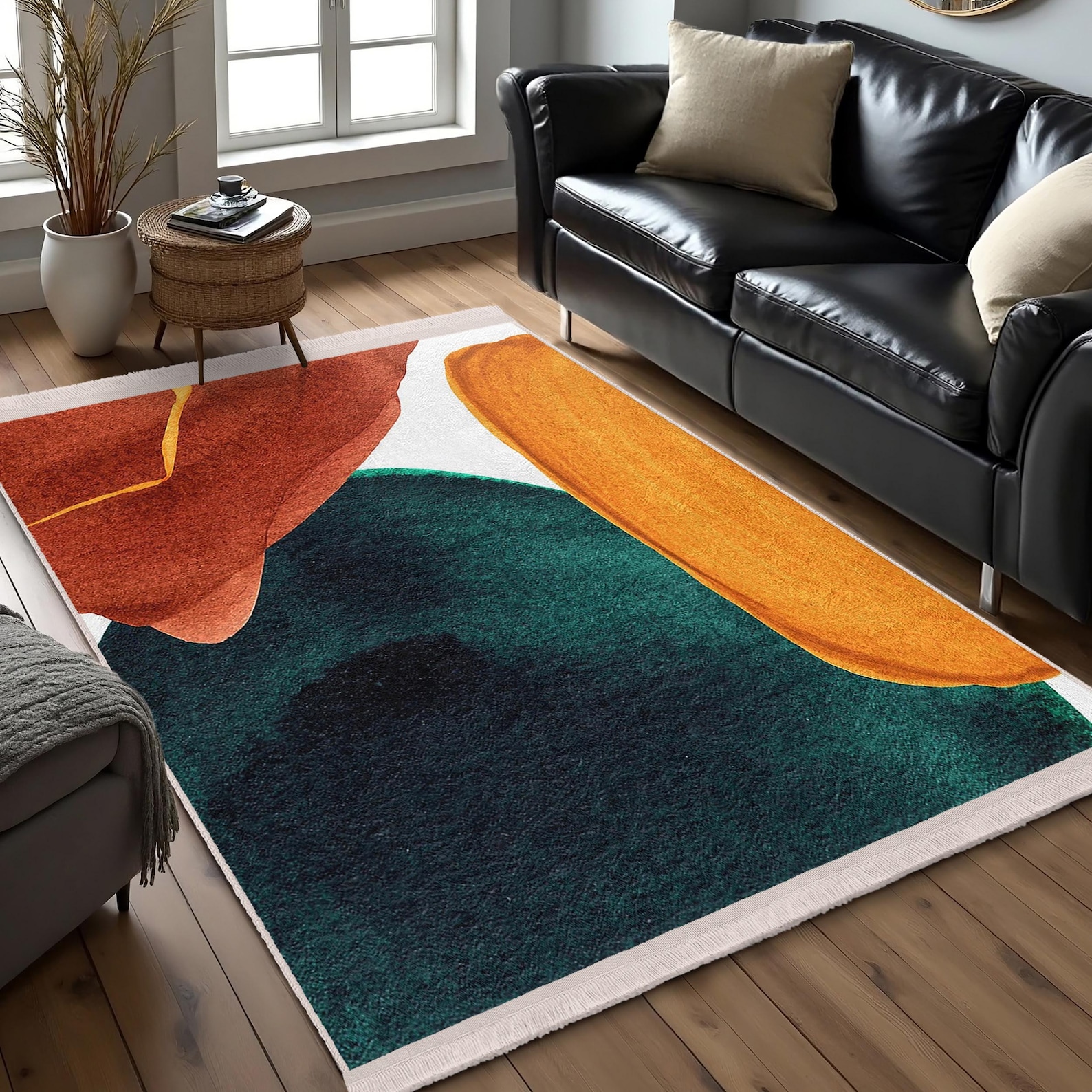 Teal Orange Rug Colorful Abstract Area Rug-orange Teal Shapes Accent Rug-modern ...