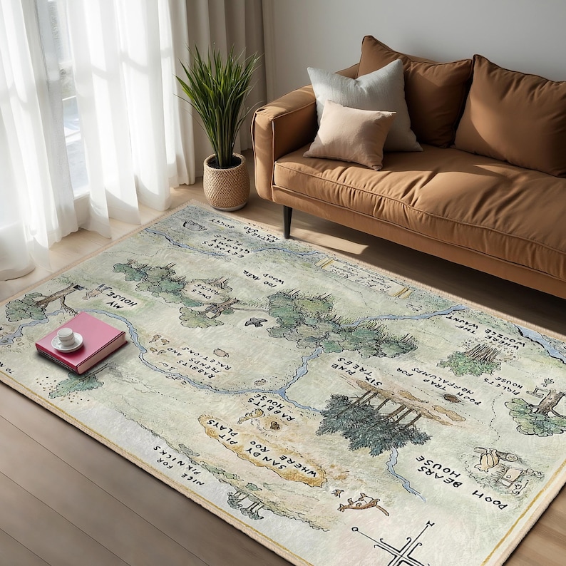 Whimsical Pooh Map-winnie Room Rug-vintage Fantasy Land Design Accent ...