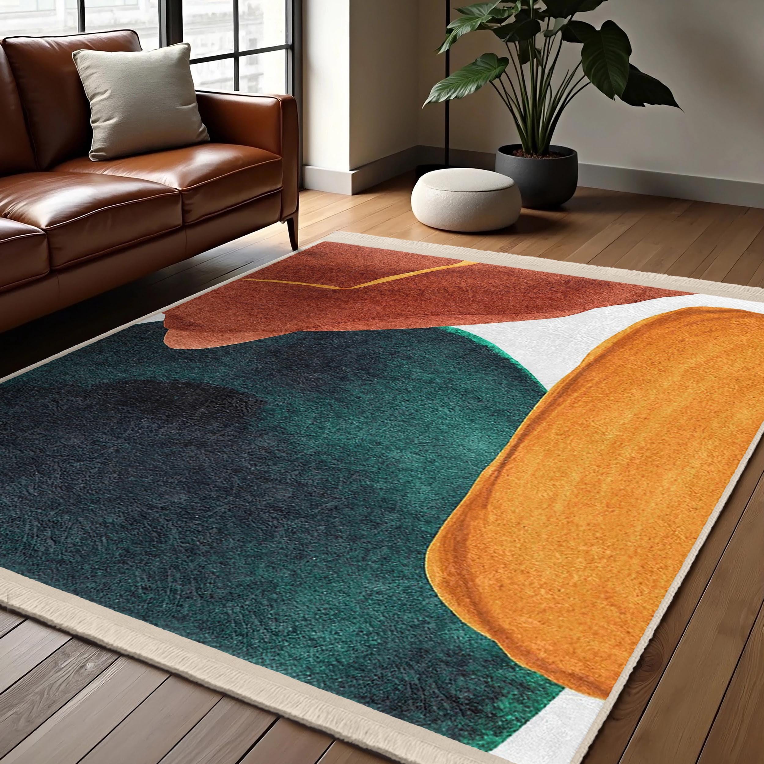 Teal Orange Rug Colorful Abstract Area Rug-orange Teal Shapes Accent Rug-modern ...