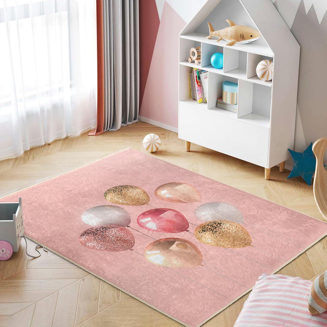 Balloon Party Pink Kids Room Rug-shimmering Balloon Design Nursery ...