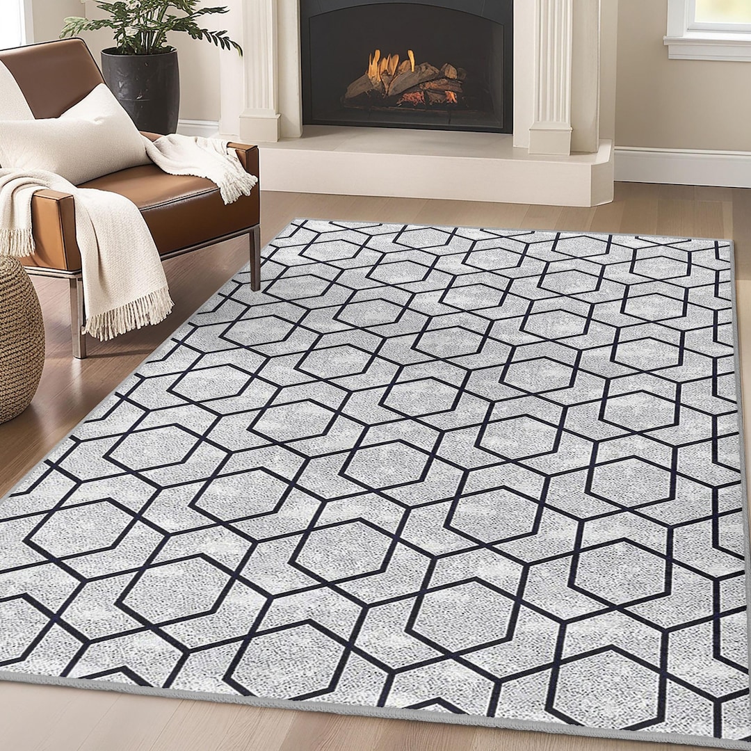 Hexagonal Pattern Rug Hexagon Design Area Rug-black Hexagonal Mat-geometric Anti-slip Carpet ...