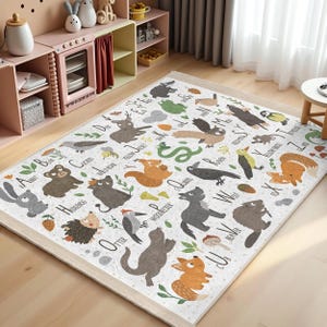 Animal Alphabet Nursery Carpet-Jungle Wildlife Kids Room Rug-Forest Creature Child Room Rug-Nature Adventure Playmat-Anti Slip Baby Room Rug