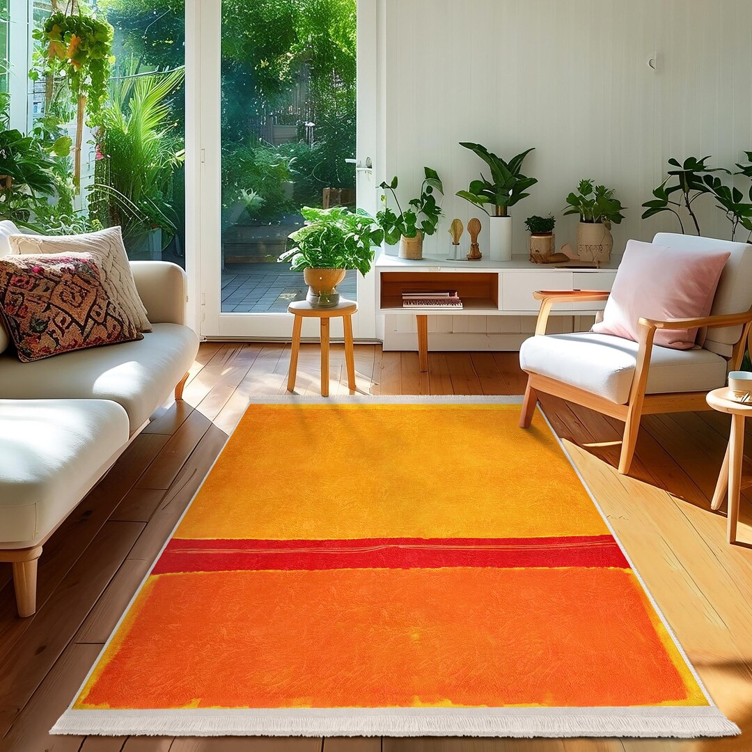 Bright Colorblock Rug Golden Hued Abstract Area Rug-red Banded Geometric Accent Carpet-autumn ...