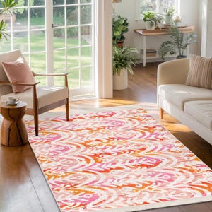 Vibrant Abstract Orange Area Rug-floral Swirl Pattern Mat-colorful ...