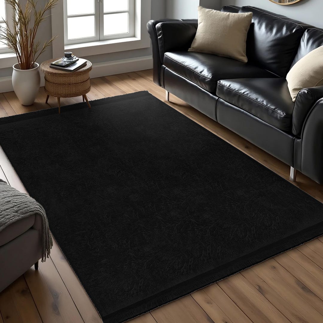 Black Area Rug-dark Minimalist Accent Mat-subtle Marble Look Carpet ...