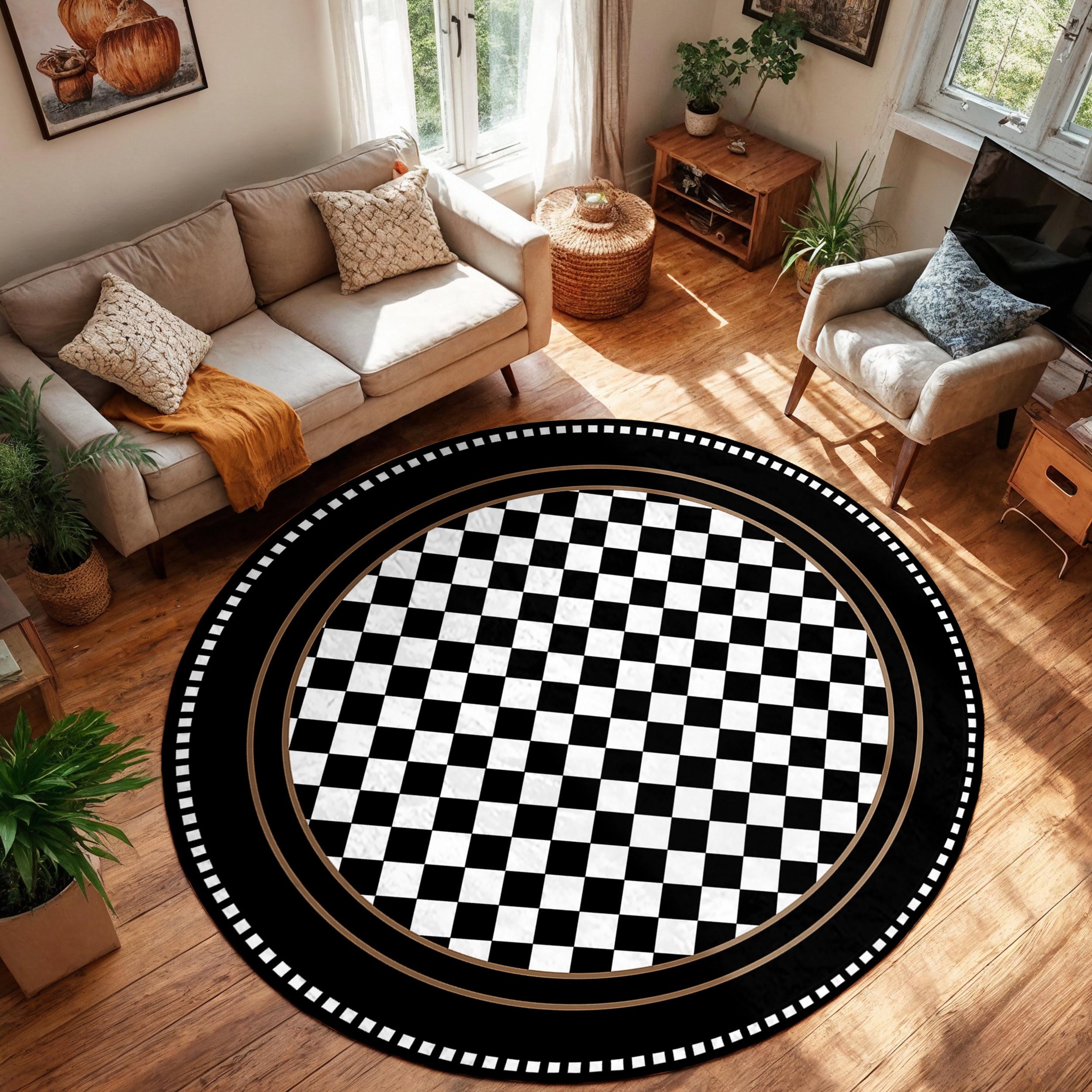 Checkered Chessboard Round Rug-diamond Pattern Circle Carpet-black ...