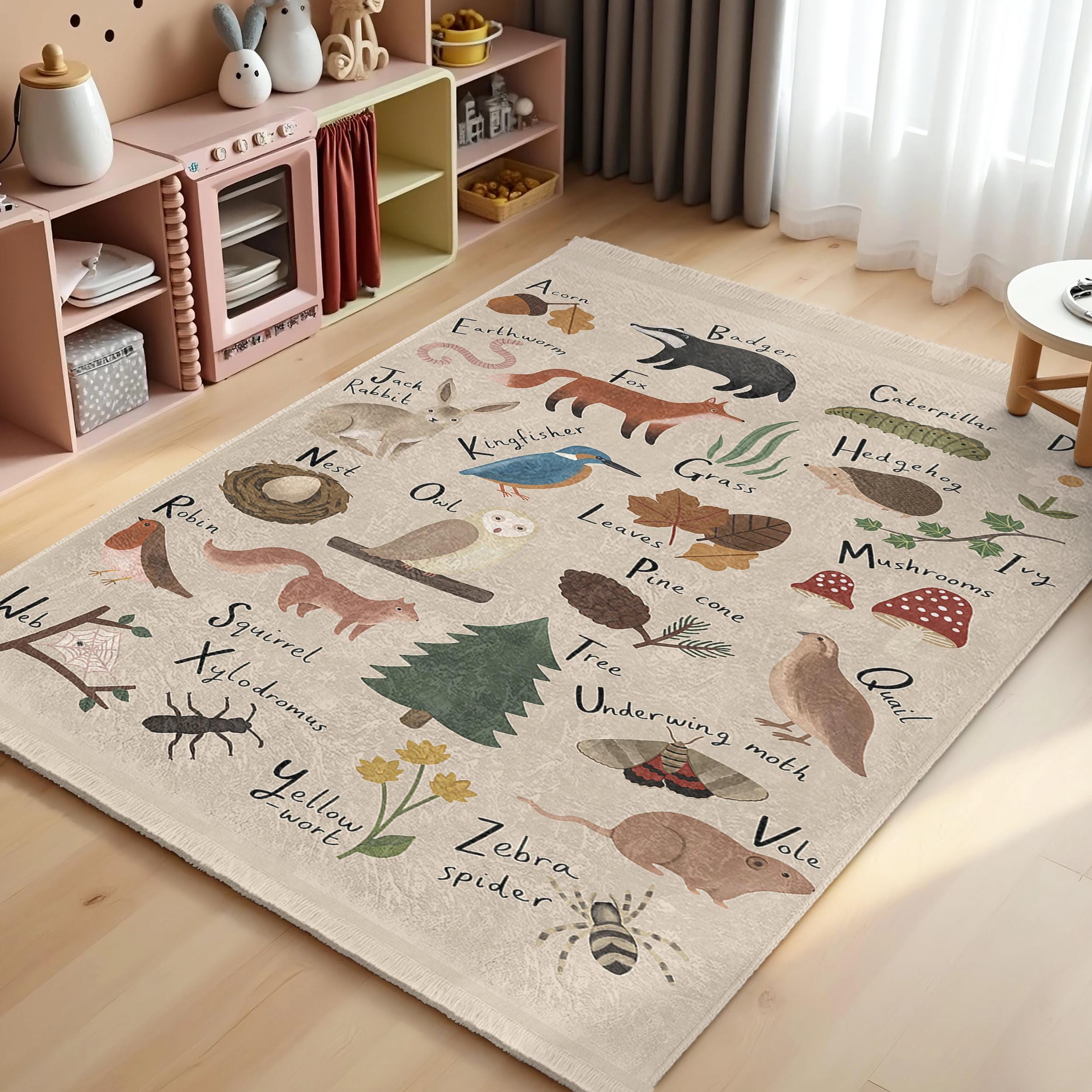 Baby Rooom Rugs Nature Alphabet Fun Kids Room Rug-animal Learning Design Nursery Rug ...