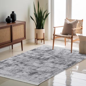 Gray Abstract Area Rug-Textured Gray Grid Carpet-Modern Design Accent Mat-Vintage Living Room Area Rug-Gray Accent Throw Rug