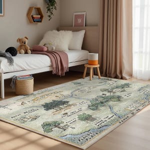 Adventure Map Explorer Kids Room Rug-Winne Nursery Carpet-100 Acre Wood Playmat-Forest Pathway Baby Room Rug-Woodland Toddler Rug-Kiddie Rug