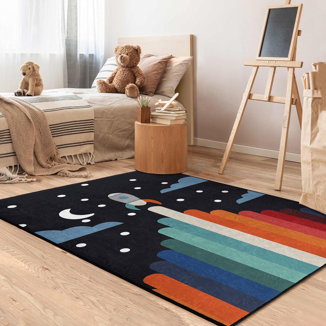 Launch Pad Rug Rocket Launch Nighttime Kids Room Rug-colorful Rocket Nursery Carpet ...