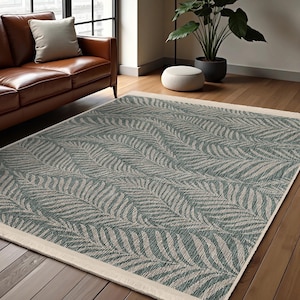 Green Tropical Leaf Area Rug-Natural Frond Pattern Mat-Living Room Accent Carpet-Forest Vibe Throw Rug-Machine Washable Square Rug