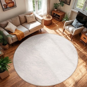 Cream Minimalist Texture Round Rug-Subtle Marble Effect Circle Carpet-Ivory Modern Round Carpet-Textured Circle Mat-Cream Living Room Rug