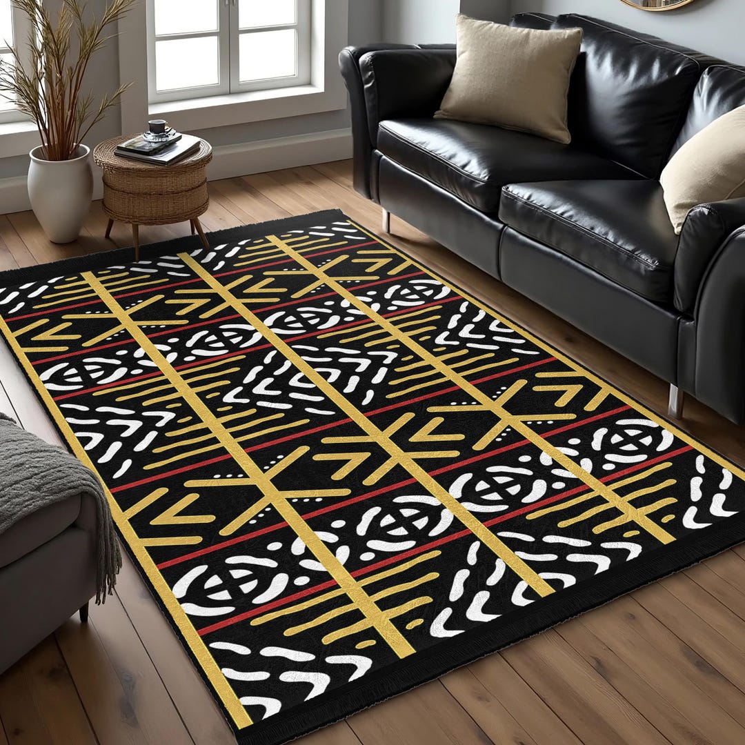 African Tribal Style Area Rug-yellow Geometric Pattern Accent Carpet ...