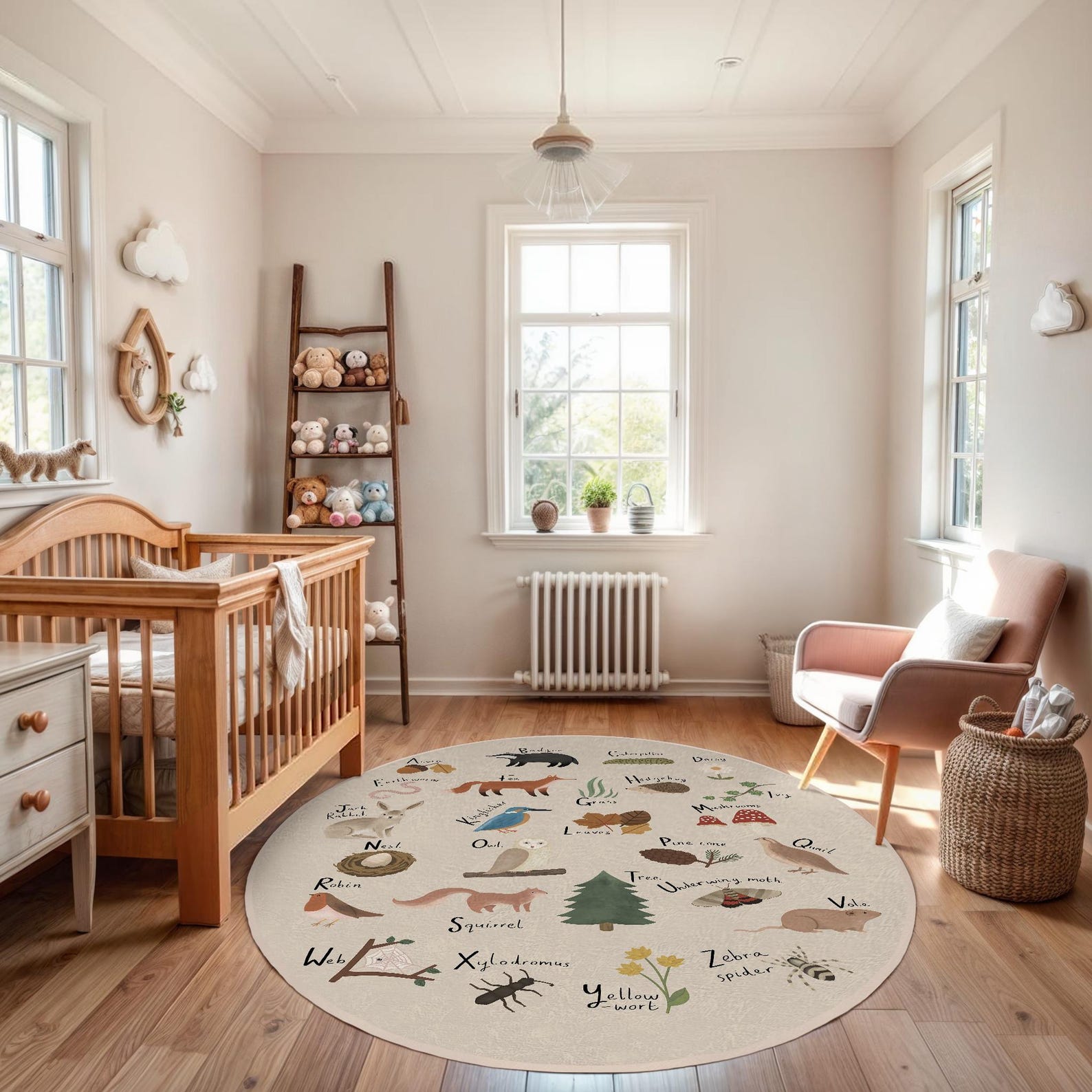 Baby Rooom Rugs Round Alphabet Kids Room Rug-animal Learning Nursery Rug-nature ...