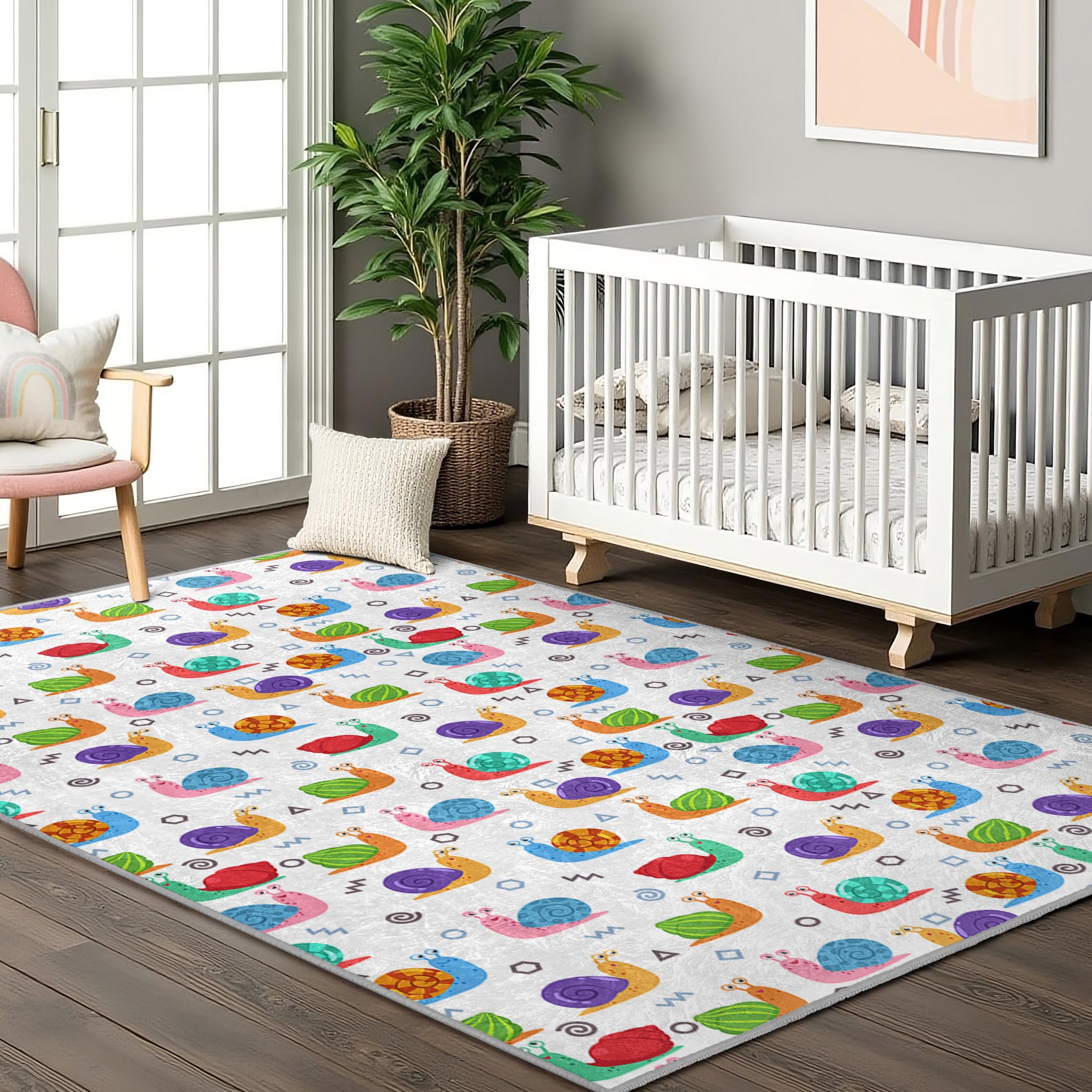 Baby Shell Rug Colorful Snail Design Kids Room Rug-snail Shells Pattern Nursery Carpet ...