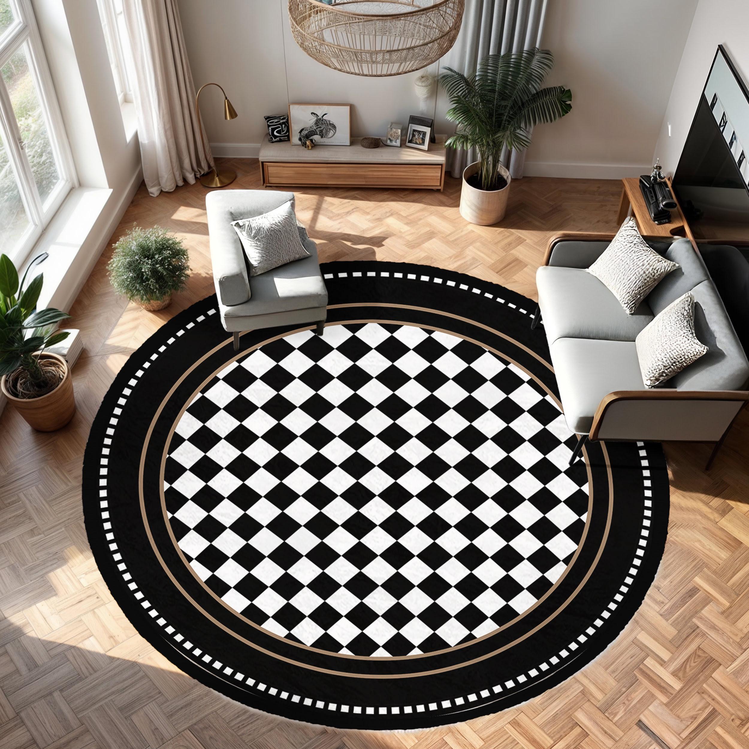 Checkered Chessboard Round Rug-diamond Pattern Circle Carpet-black ...