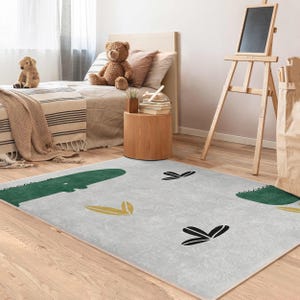 Green Crocodile Leaves Nursery Carpet-Jungle Animal Print Kids Room Rug-Alligator Theme Nursery Rug-Washable Gray Playmat-Baby Room Rug