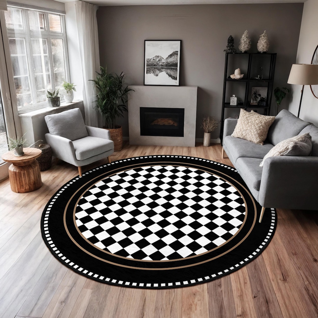 Checkered Chessboard Round Rug-diamond Pattern Circle Carpet-black ...