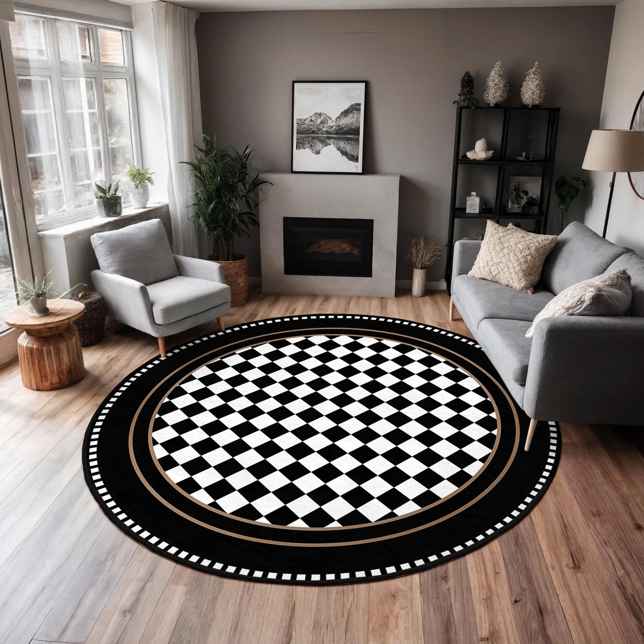 Checkered Chessboard Round Rug-diamond Pattern Circle Carpet-black ...