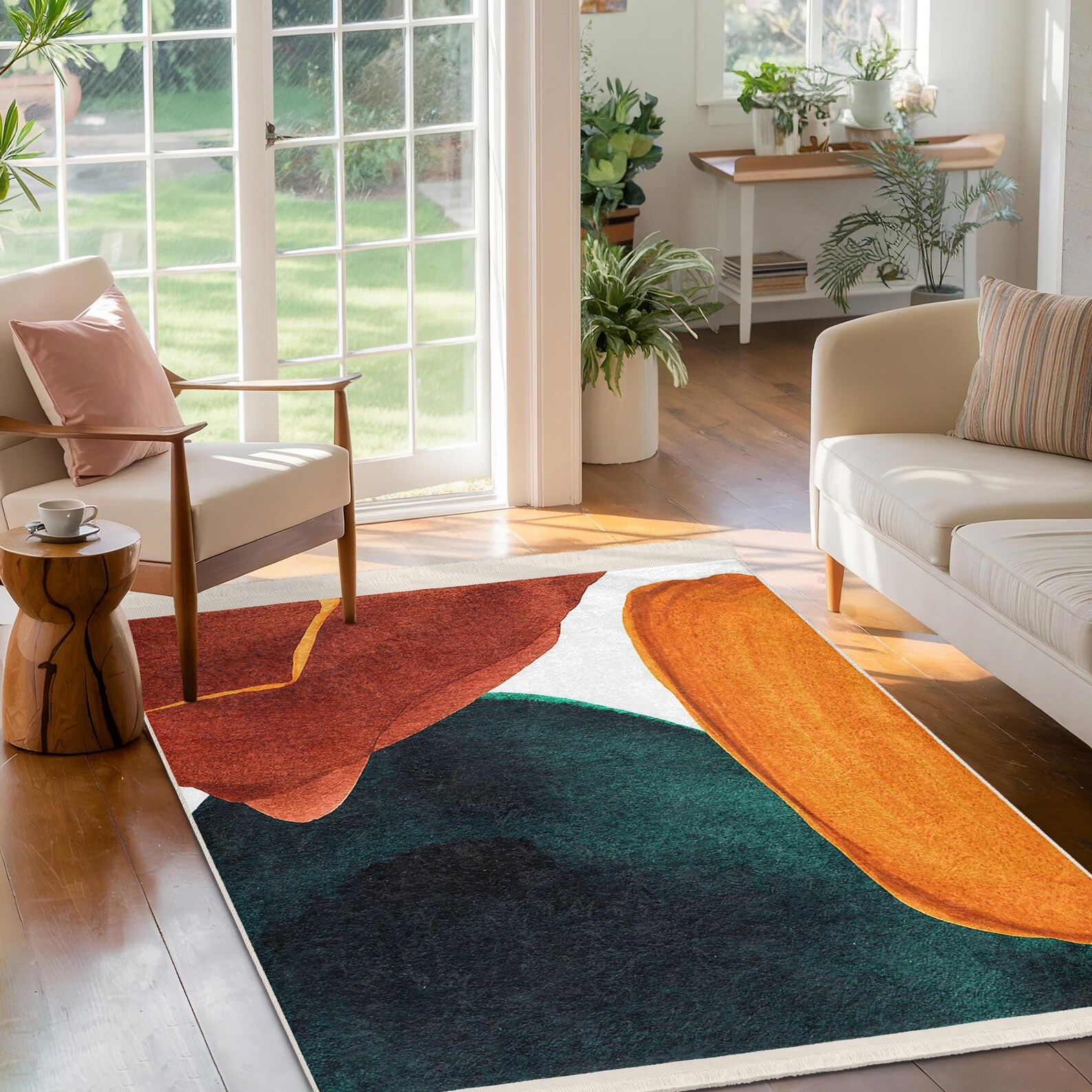 Colorful Abstract Area Rug-orange Teal Shapes Accent Rug-modern ...