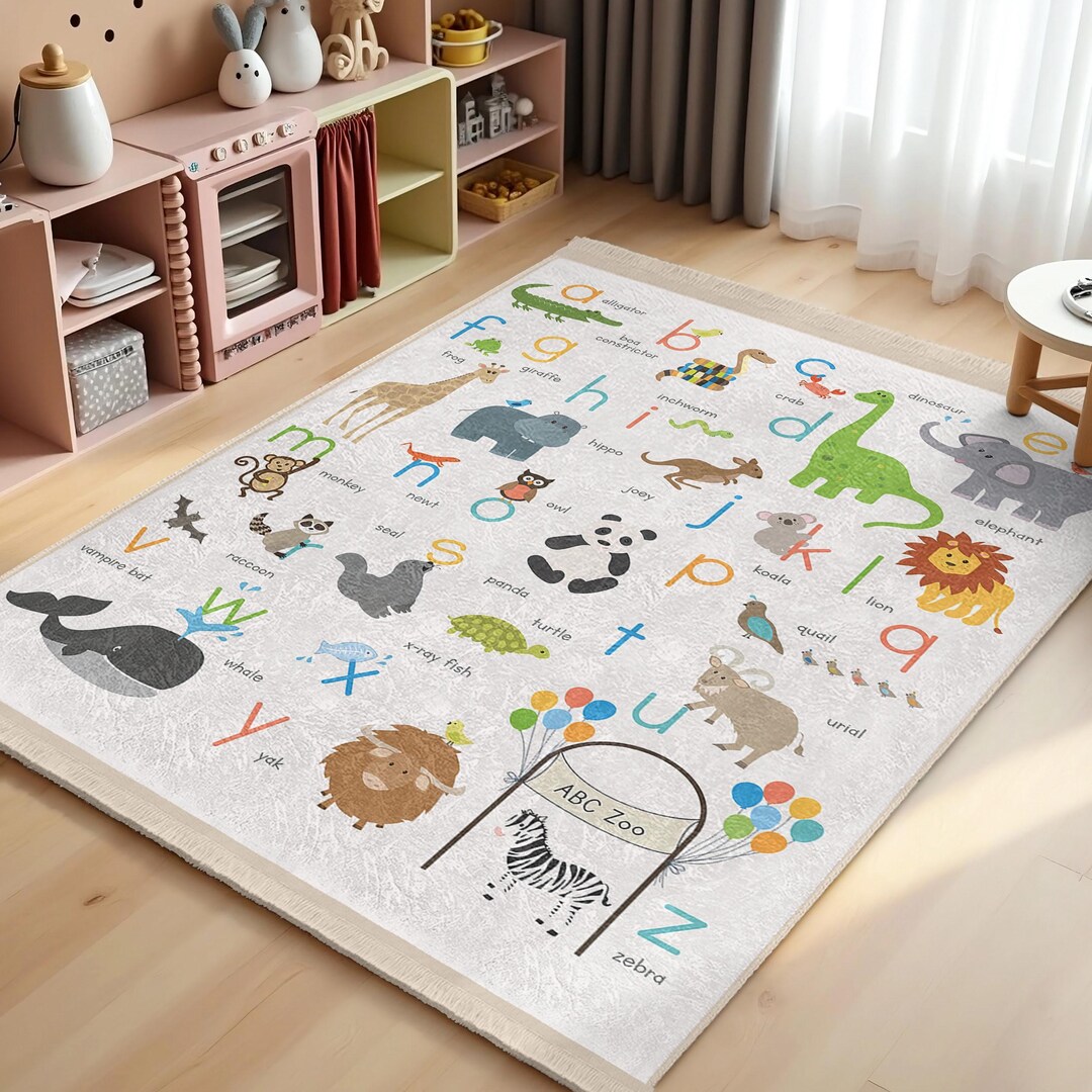 Animal Abc Rug Colorful Animal Alphabet Kids Room Rug-zoo Safari Nursery Carpet ...