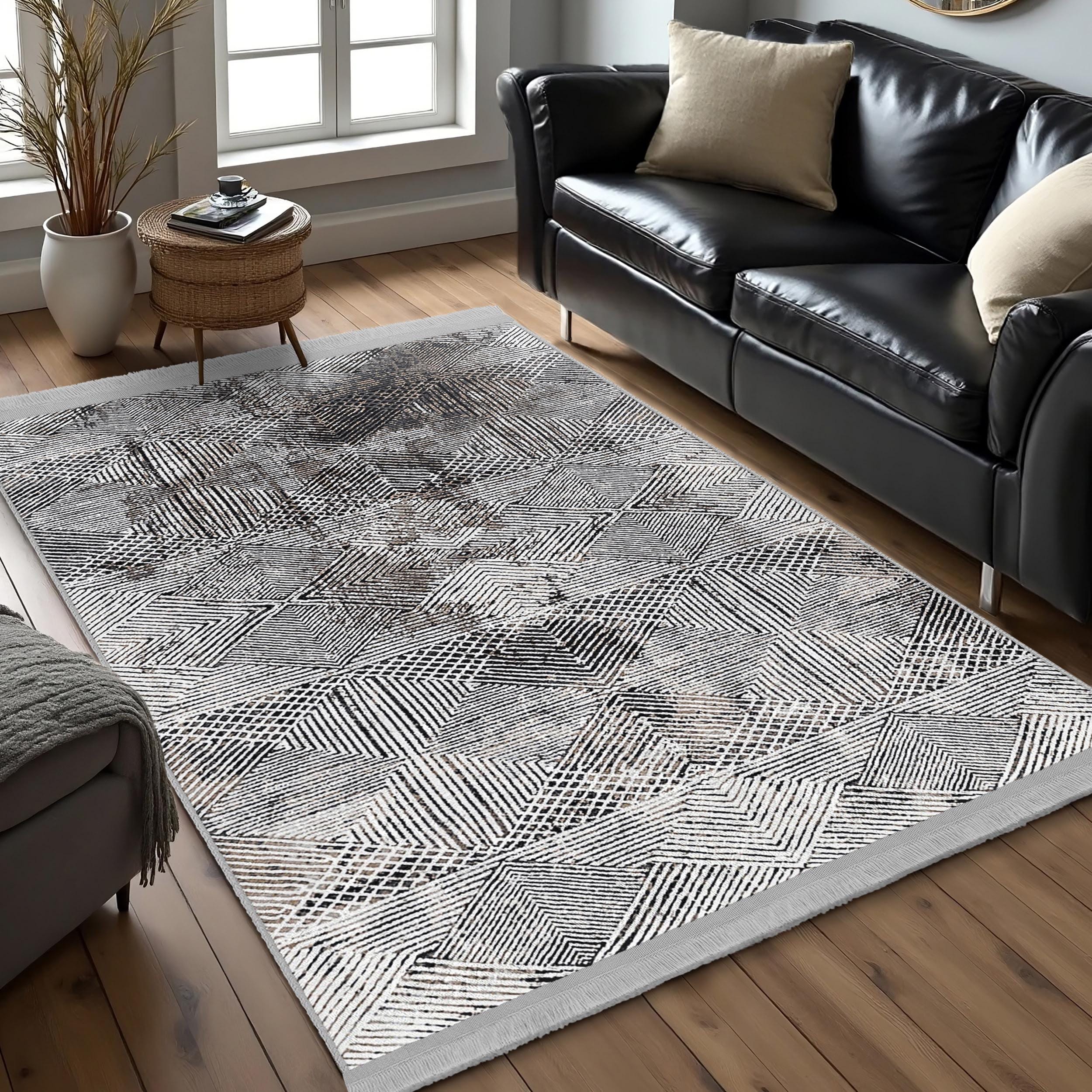 Geometric Gray Area Rug-crosshatch Diamond Accent Carpet-faded