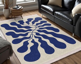 Blue Abstract Ripple Area Rug-vintage Wave Motif Mat-contemporary