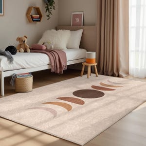 Earth Tone Crescent Nursery Carpet-Circle Abstract Kids Room Rug-Mid Century Modern Playmat-Cream Neutral Nursery Rug-Washable Anti-Slip Mat