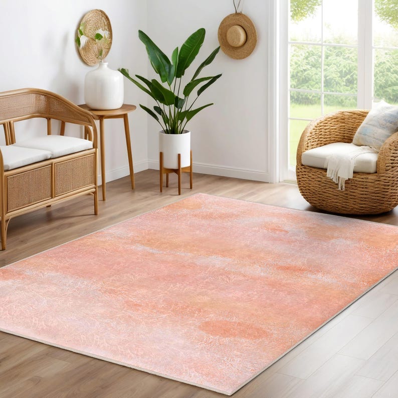 Peachy Rustic Rug Peach Blush Abstract Area Rug-vintage Pastel Hues Mat-dusty Rose Accent ...