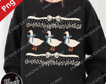1980s Blue Ribbon Goose PNG, Vintage Cute Duck Design, Retro Animal Lover Shirt Art, Country Bow Goose with Hearts, Sublimation File
