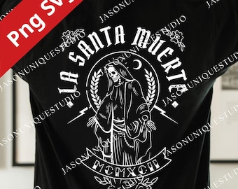 La Santa Muerte PNG für Circut, mexikanisches Folklore-Heiliges-Design, Tag der Toten Schädel-Grafik, spirituelle Gothic druckbar, Skelett-Kunst