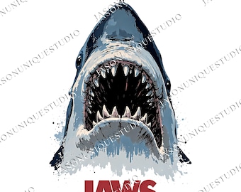 Jaws Grafik, Film PNG Kunstdatei, Amity Island Cricut PNG Datei, Retro Horrorfilm Png, 1975 Film inspiriert, Shark Week Sublimation Art