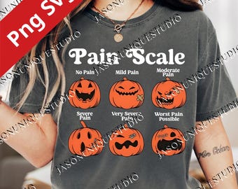 Halloween pijn schaal pompoen PNG, verpleegkundige sublimatie ontwerp, herfst RN digitale download, pediatrische NICU clipart, grappig medisch shirt SVG