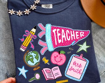 Teacher Pennant PNG, Apple, Globe, Pencil School Apparel, School Icons Digital Download, Teacher Appreciation Gift