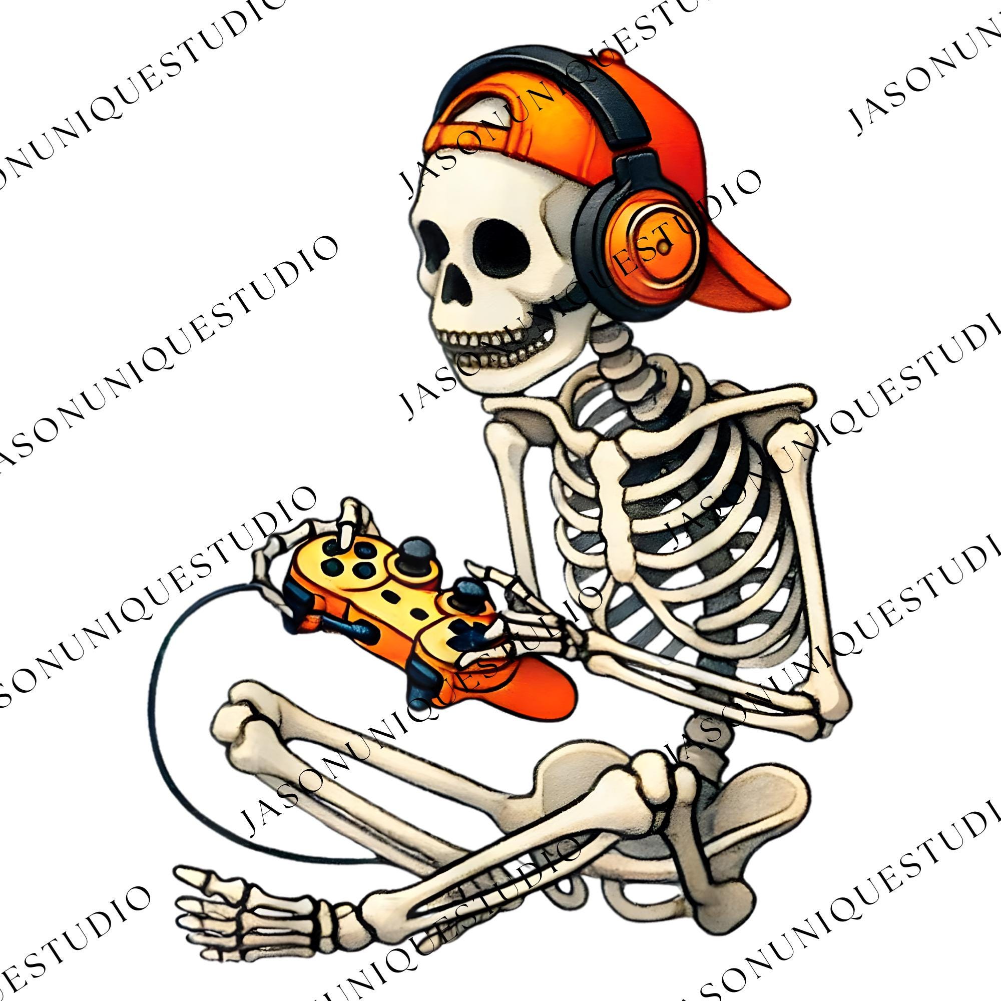 Skeleton Gamer PNG Svg for Circut, Halloween Spooky Gamer Clipart ...