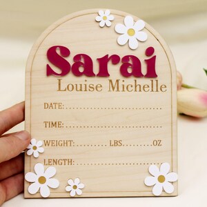 Boho Daisy Baby Stat Sign: Wooden Name Announcement, Nursery Decor