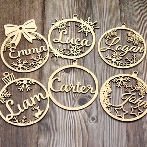 Personalized Christmas Ornaments, Custom Christmas tree Decor, Wood Xmas decor, Laser Cut Names, Christmas Bauble, Gift Tags, Your Logo