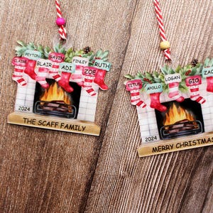 Personalized Family Christmas Ornament: Fireplace Stockings, Acrylic Keepsake