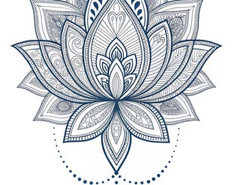 Blue Lotus Mandala Design Bundle, Sacred Tattoo Sketch (Digital Download)