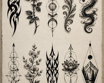 400+ Tattoo Designs, 38 Tattoo Flash Sheets, Black and Grey Tattoo Flash Bundle, Printable Tattoo Art, Gothic Vintage Tattoo Collection