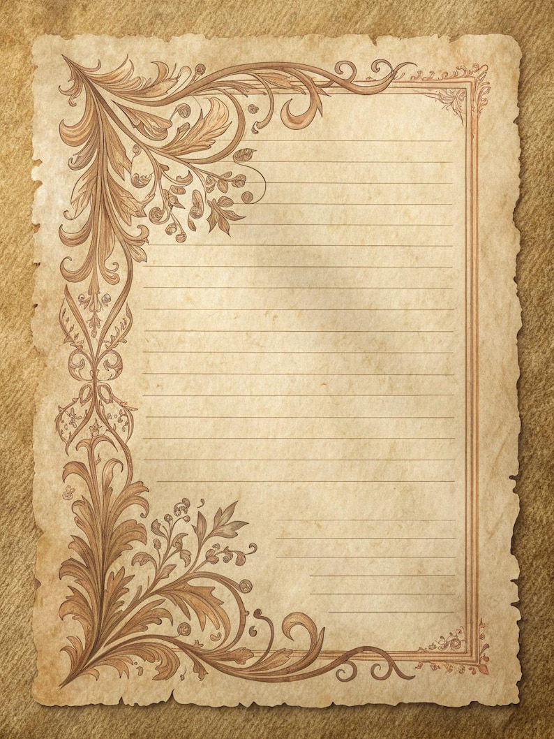 Old Ripped Paper Renaissance Renaissance Vintage Paper Bundle, Aged Parchment With Ornamental ...