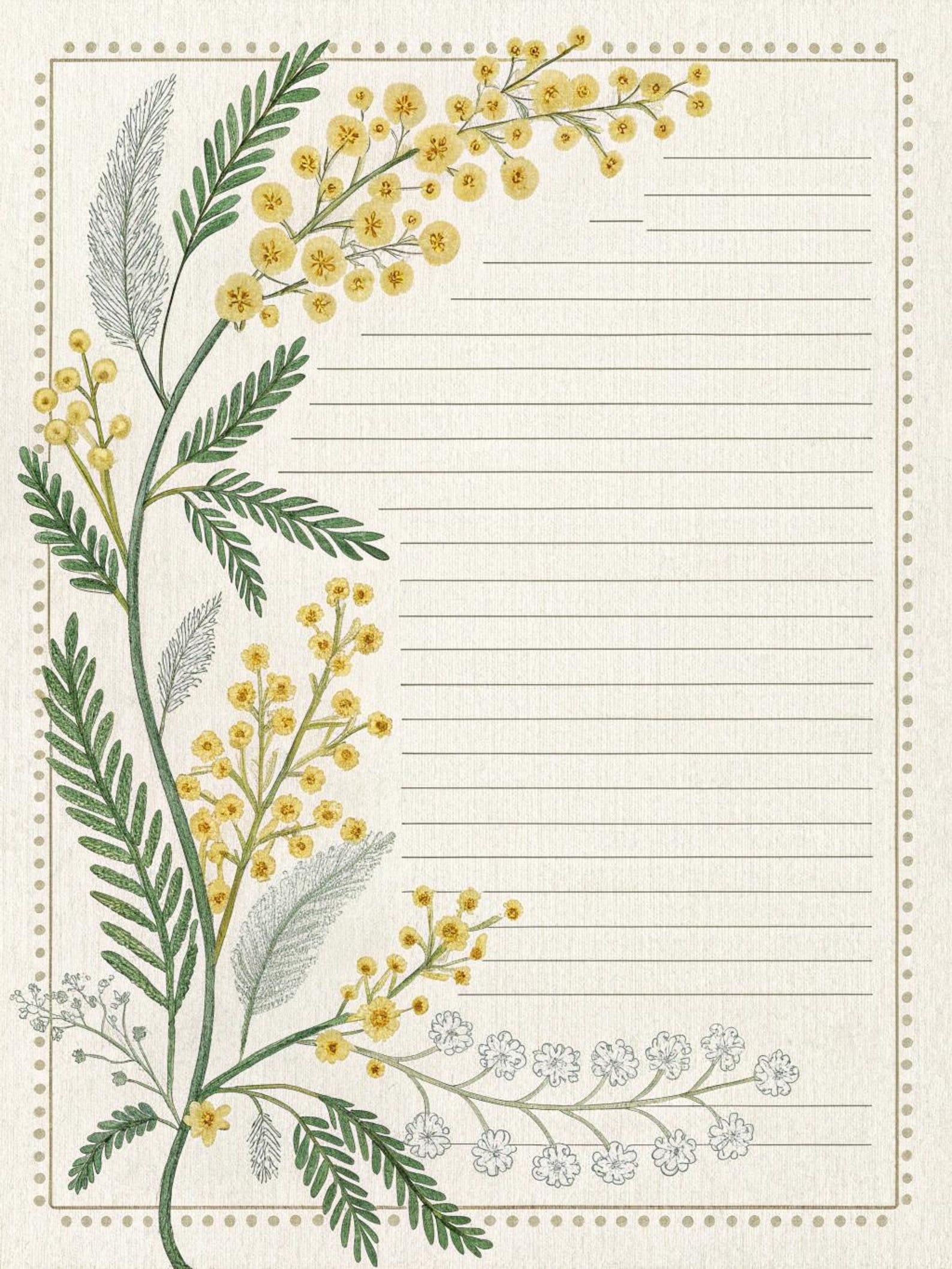 Botanical Lined Writing Paper Set of 30 | 8 March Printable Gift ...