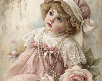 Shabby Chic Doll Clipart – Vintage Pastel Lace, Roses (Digital Download)