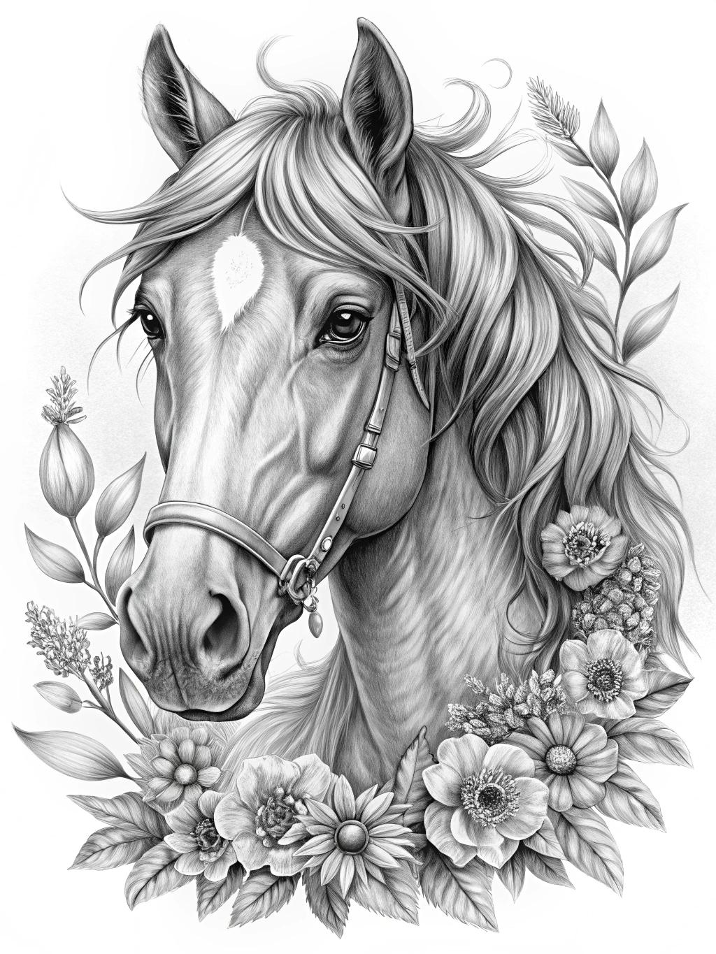 Realistic Horse Coloring Page for Kids  | Pen Line Art , 60+ Simple Black & White Printable | 4K Hand Drawn Outline , 2026 Symbol Art