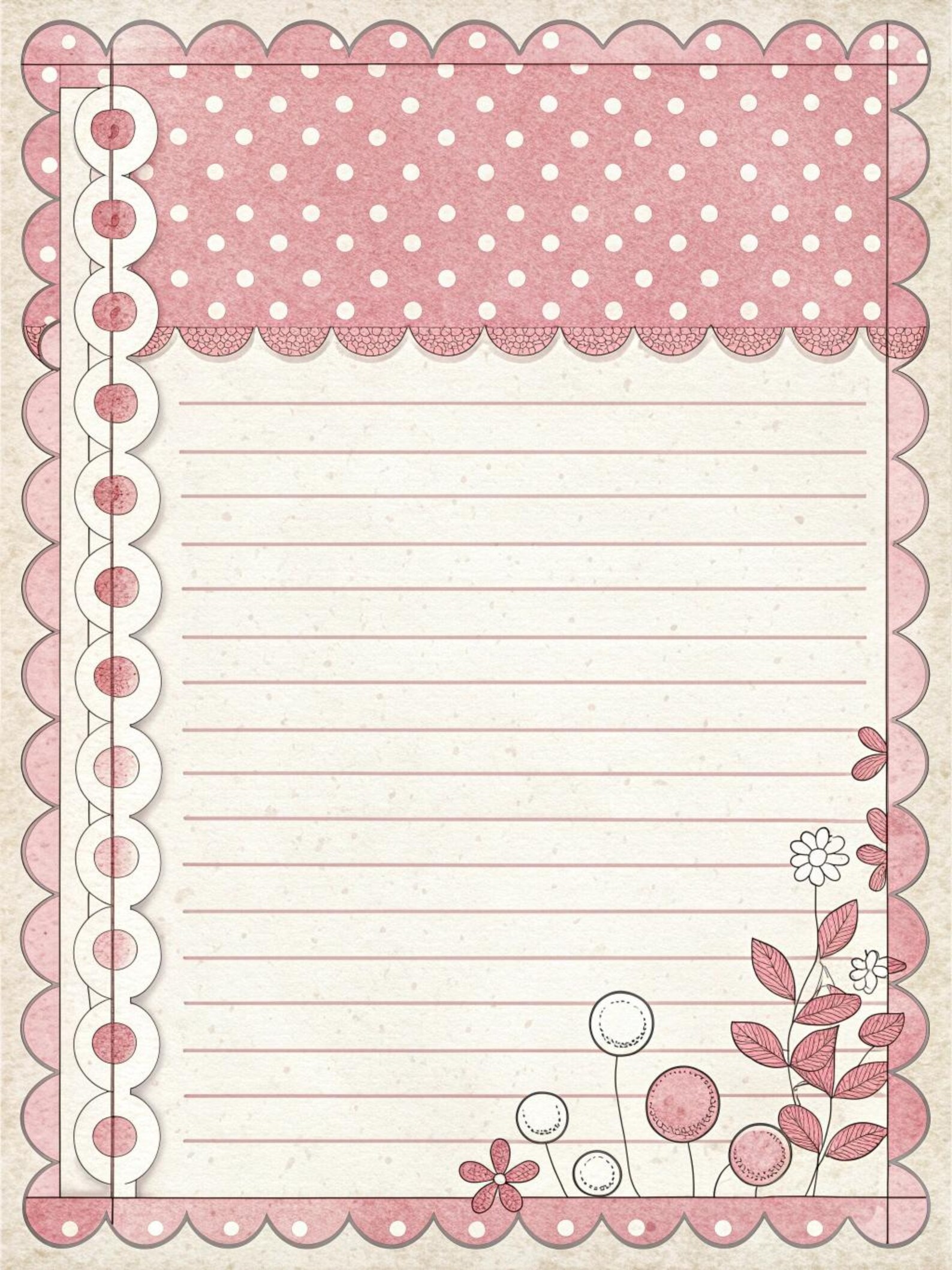 Pink Polka Dot Lined Writing Paper | A4 Printable (digital Download) - Etsy